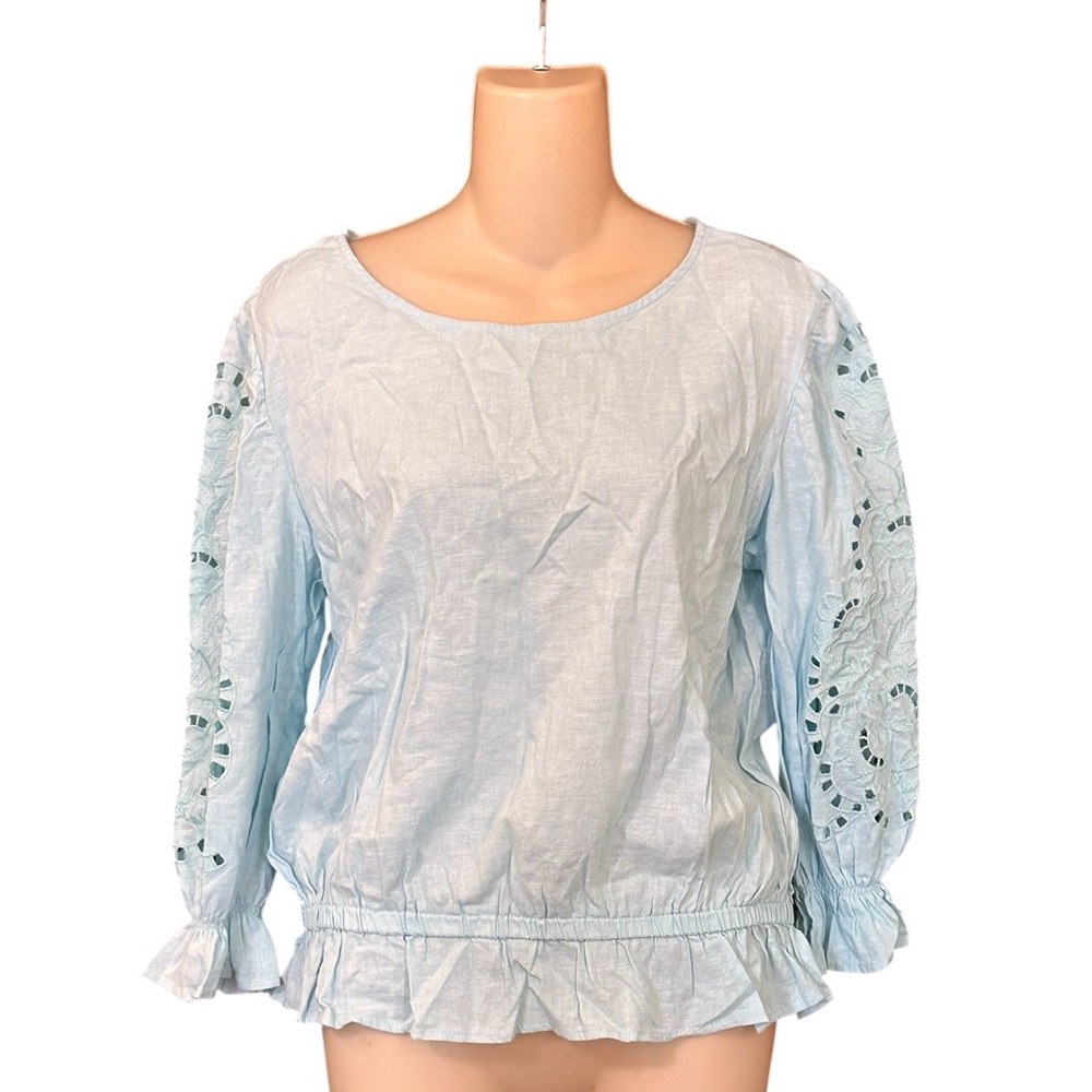 Anne Carson Linen Blend Blue‎ Top